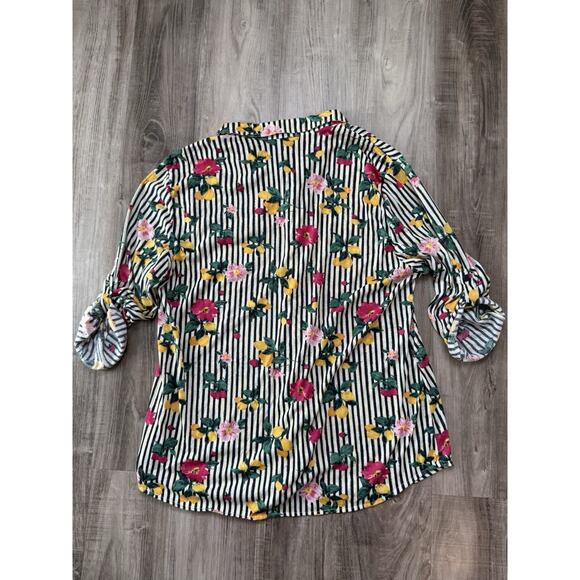 Woman Love Potion White & Blac Striped Roll Tab Long Sleeve Button Up Shirt XL - Picture 4 of 7